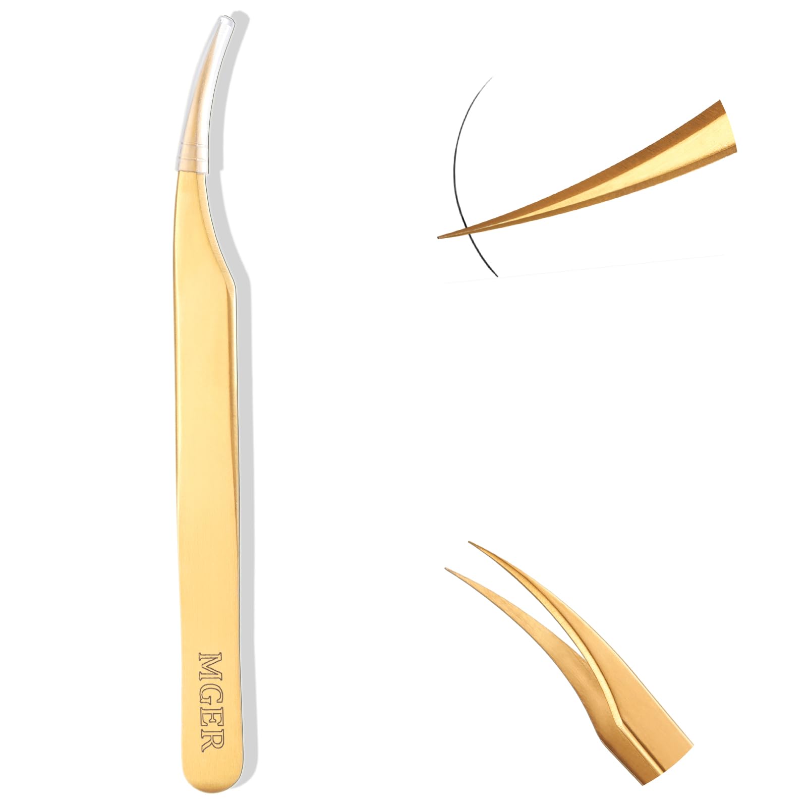 MGER Isolation Tweezers for Eyelash Extensions, Professional Hand Calibrated Dolphin tip Tweezers & eyelash tweezers for lash extensions, Effortless Application with Precision Tweezers, Gold