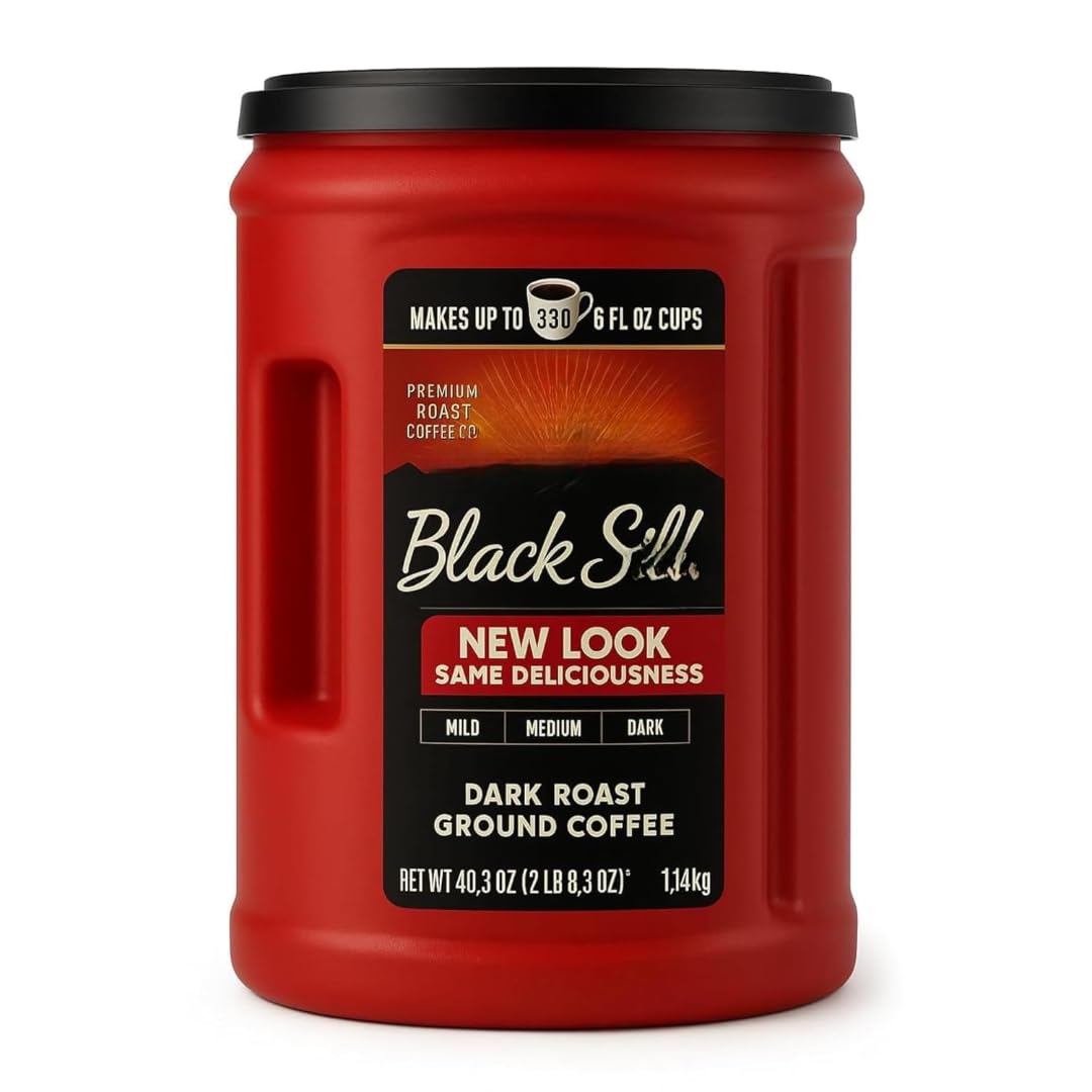 Black Silk Dark Roast Ground Coffee, 40.3 oz, Makes Up to 380 Cups, Includes 15ml Measuring Scoop