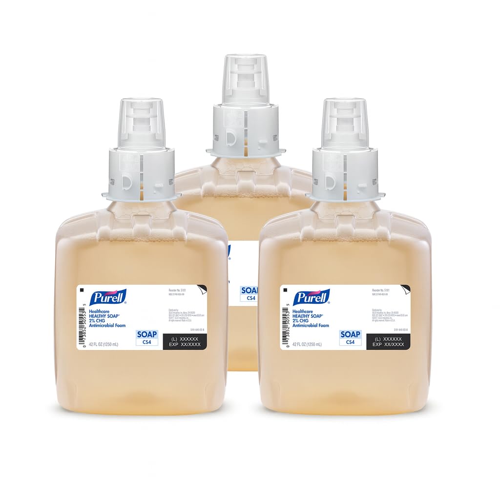 PURELL Healthcare HEALTHY SOAP 2% CHG Antimicrobial Foam, Fragrance Free, 1250 mL Foam Refill for PURELL CS4 Manual Soap Dispenser (Pack of 3) - 5181-03 - Manufactured by GOJO, Inc.