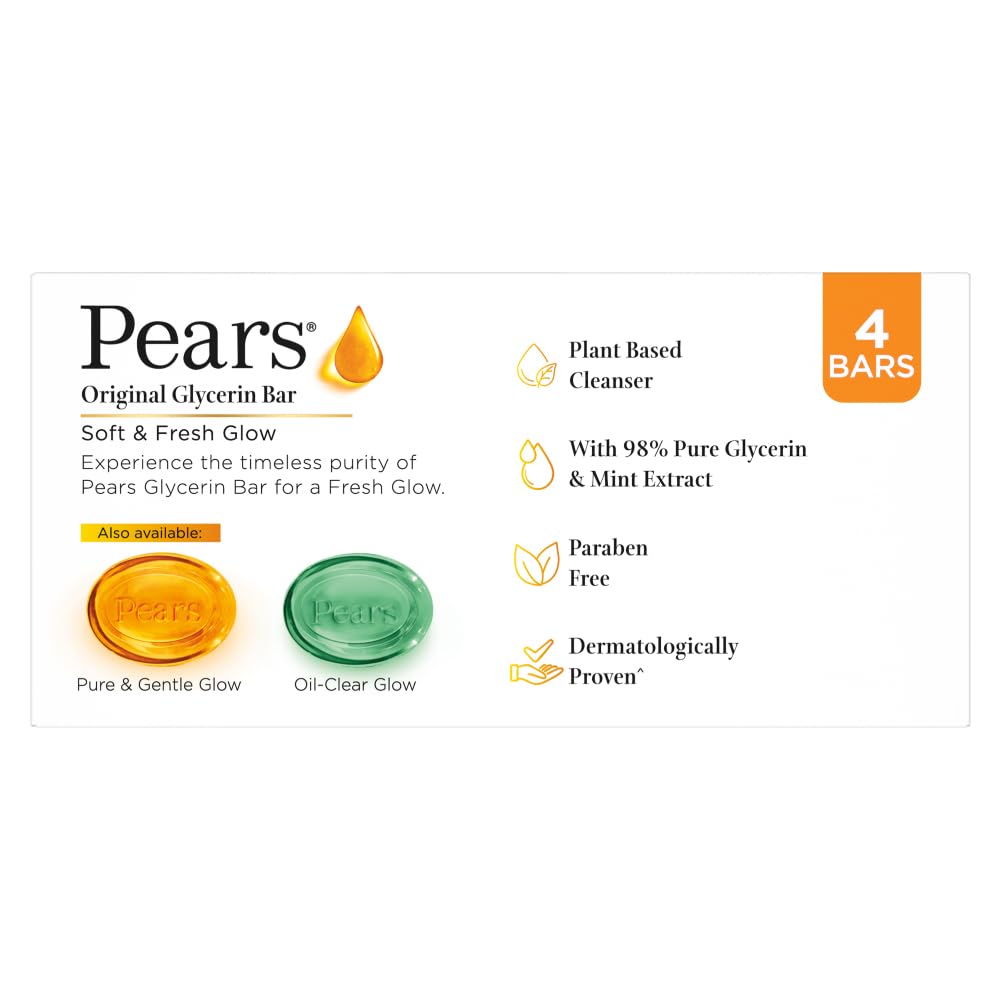 Pears Soft and Fresh Bathing Bar, 125g (Buy 3 Get 1 Free)