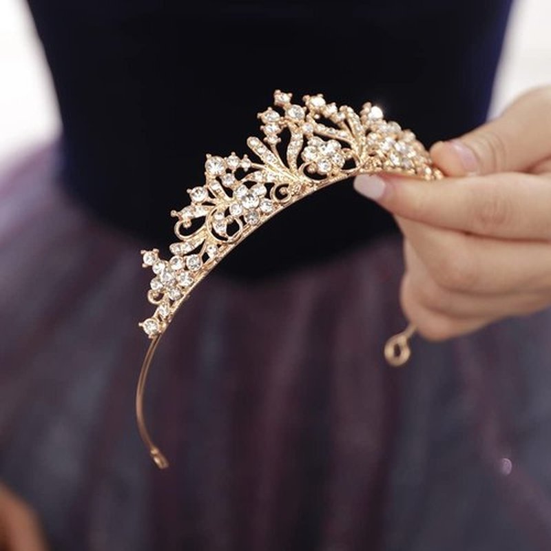 JWICOS Tiaras for Women Birthday Crown Rhinestone Tiara Princess Crown for Bridal Wedding Prom Birthday Party Halloween Costumes Hair Accessories for Women Brides (Gold)