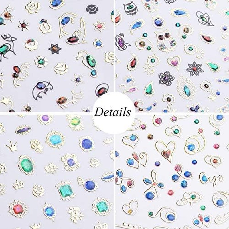 10 Sheets Luxury Nail Stickers for Girls - Stunning Gem Art in Multiple Crystal Bronzing Shapes,Colorful 3D Self-Adhesive Decals for DIY Nail Art with Tweezers and Pressing Stick Included