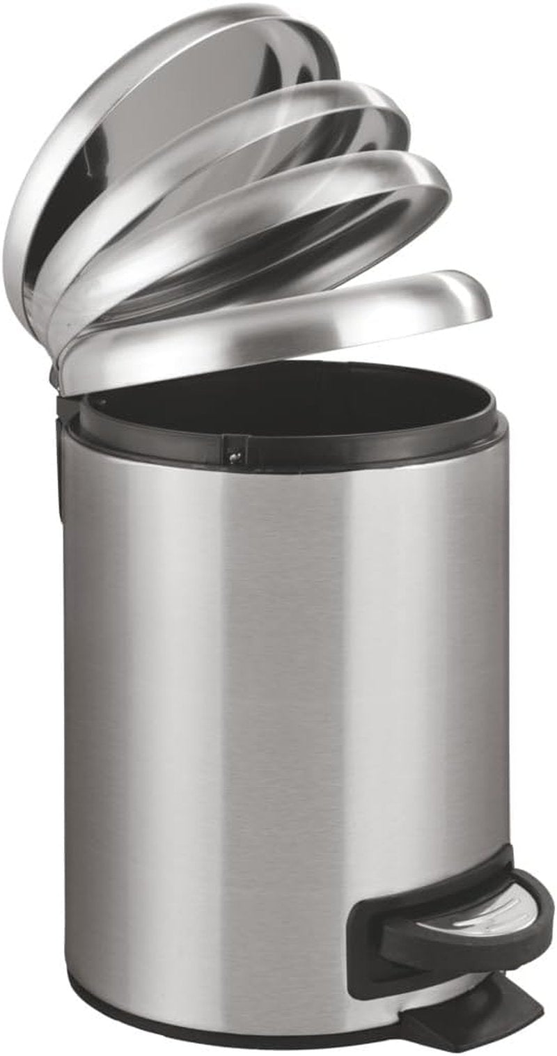 WENKO Stainless Steel Small Trash Can - Pedal-Operated Bathroom Bin with Removable Inner Bucket | 0.79 Gal, Silver