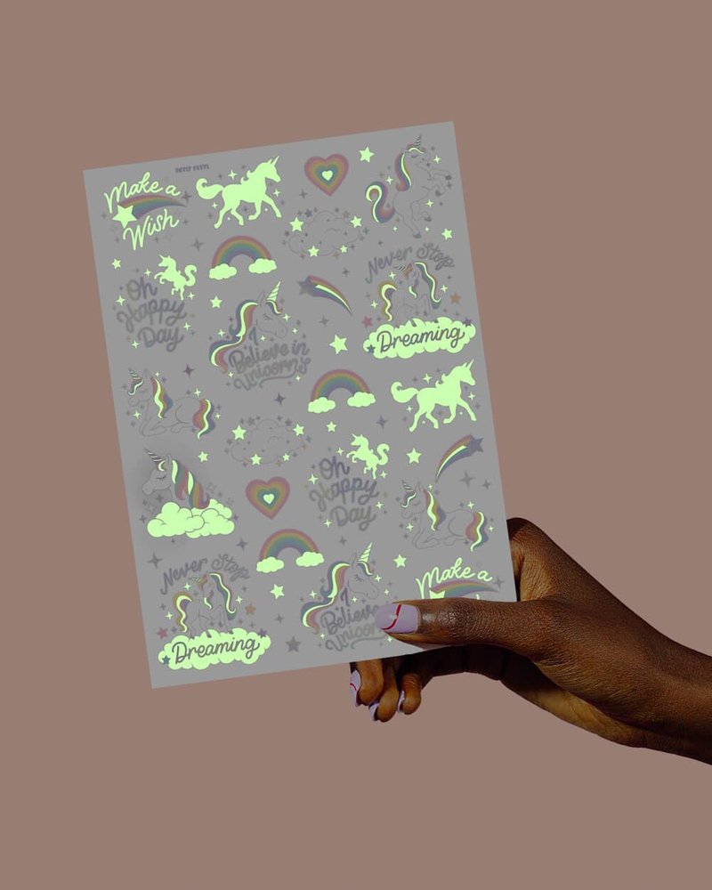 xo, Fetti Rainbow Unicorn Party Favors - Temporary Tattoos - 46 Glow In The Dark Styles | Birthday Party Supplies, Unicorn Favors Decorations, Toys + Halloween Costume