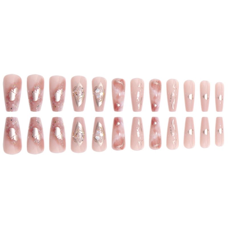 YoYoee Medium Full Cover Nails Tips Luxury Nude False Nails Marble Nails Coffin Press on Nails Gradient Fake Nails for Women and Girls 24PCS