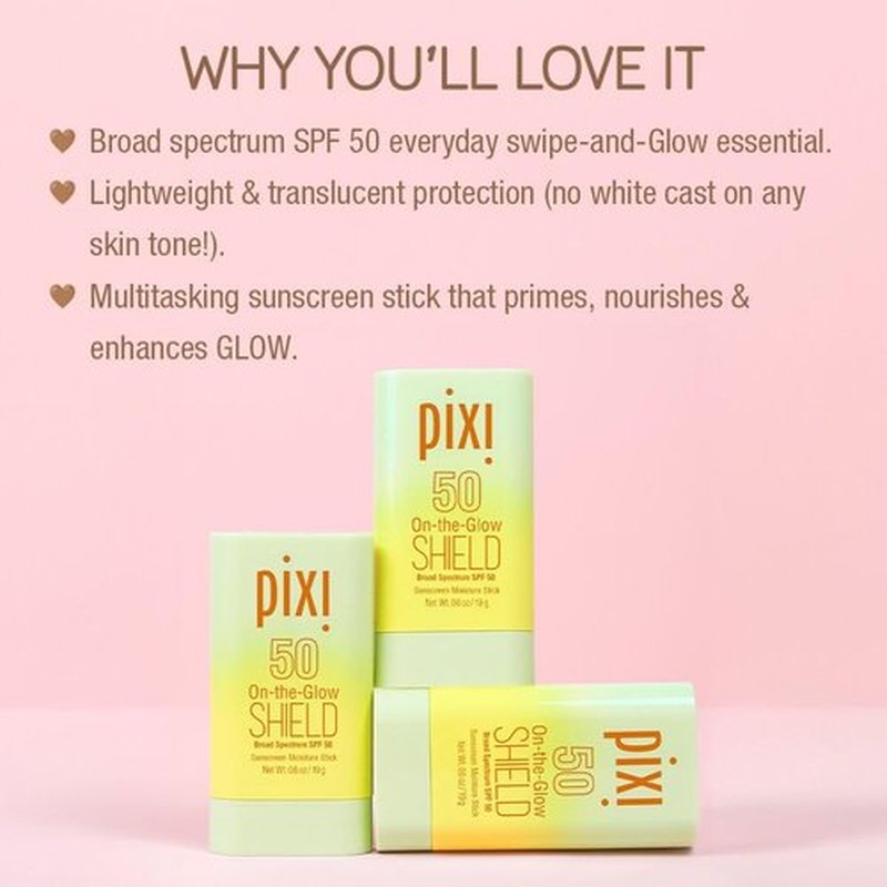 Pixi Beauty On-the-Glow SHIELD SPF 50 Sunscreen Stick - Lightweight, Ultra-Hydrating & Travel Size | 2-Pack, Vegan & Paraben-Free | 2x 0.6oz/19g