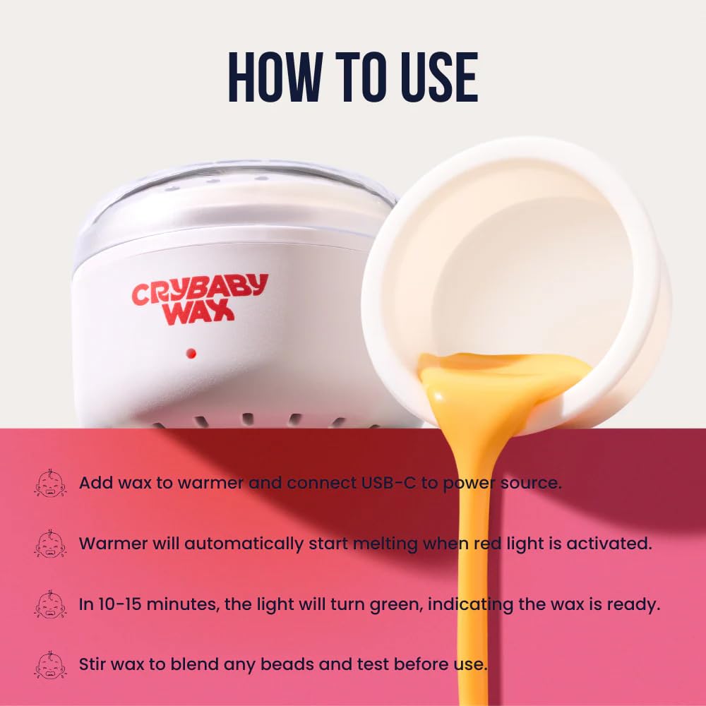 Crybaby Wax The Mini Meltdown Machine USB-C Mini Wax Warmer, Portable Hard Wax Heater for Brows & Upper Lip, Compact Travel Wax Warmer with Silicone Pot