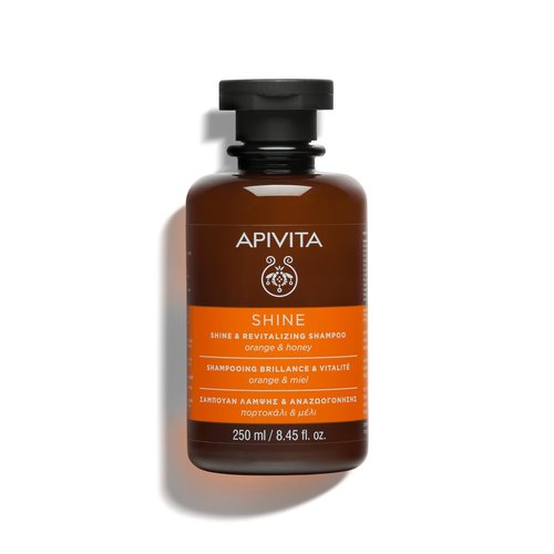 Apivita Shine Shampoo - Revitalizing Formula with Orange & Honey, Silicone-Free | 250 mL / 8.45 oz