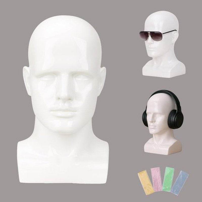 lightmay Male Mannequin Head – 13.7” Bright White Wig Stand for Hats, Wigs, Headphone, Glasses – Great for Styling, Display & Storage (Bright White, 13.7)