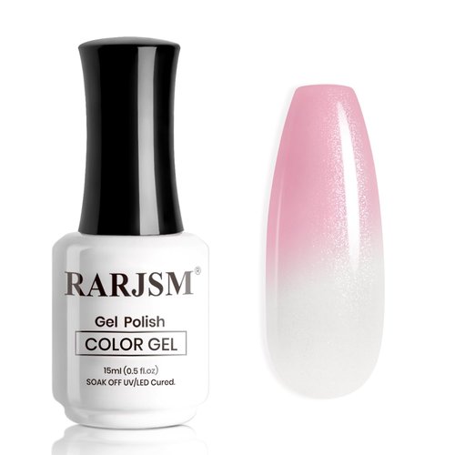 RARJSM Color Changing Gel Nail Polish Nude Silver Glitter Milky White to Pink Thermal Mood Temperature Change Ombre Gradient Shimmer Gelpolish Soak off for Nail Art Manicure DIY Salon at Home 15ML