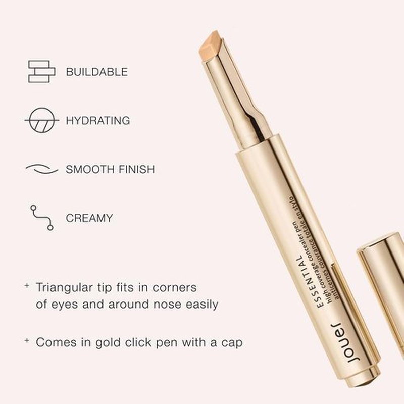 Jouer Essential High Coverage Concealer Pen - Brightening Under Eye Concealer for Dark Circles | Hydrating Formula with Hyaluronic Acid & Vitamin E