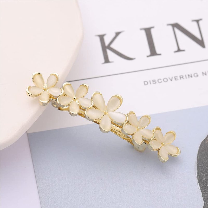 Vintage Hair Barrettes, Handmade Opal Hair Clips French Crystal Flower Hairpin Hair Accessories for Women Girl