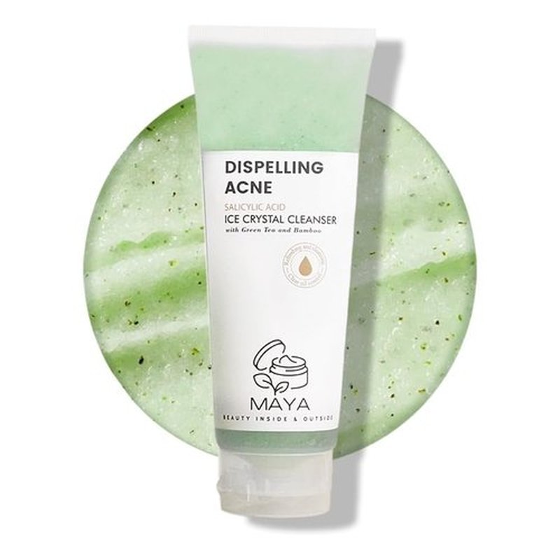 MAYA Ice Crystal Salicylic Acid Cleanser – 2% BHA Acne Face Wash with Green Tea and Bamboo, Exfoliating Ice Scrub, Removes Dead Skin & Clears Pores – 120 g