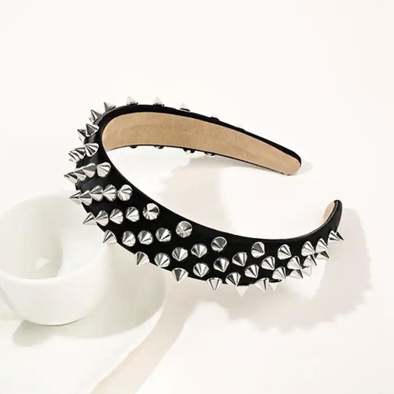 BaBakiak Punk Studded Headband, Rock Roll Hair Band, Spike Hair Clips for Halloween Cosplay Party (Black)
