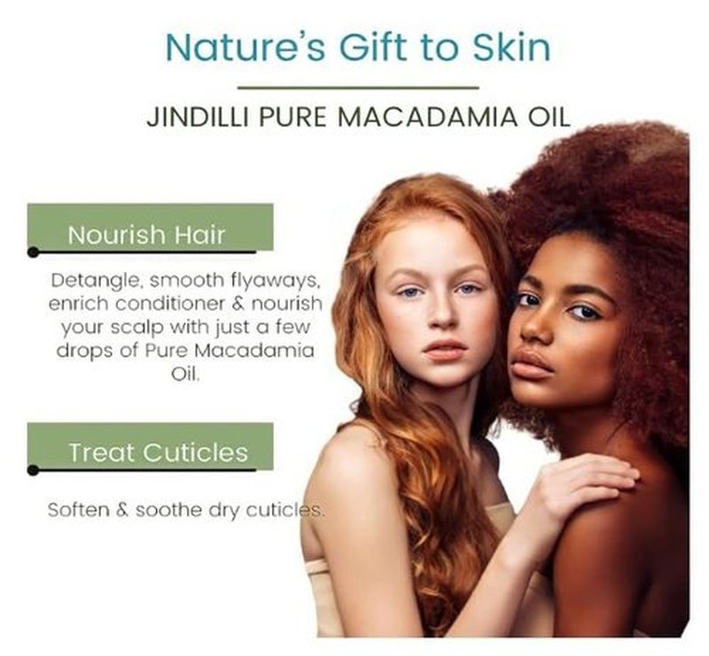 Jindilli Pure Macadamia Oil-Australian Cold-Pressed Refined, Filtered, All-Natural, Cruelty-Free-Travel Moisturizer for Hair, Skin, Nails, Massag-Sensitive Skin, Eczema, Rosacea and Psoriasis-3.4 oz