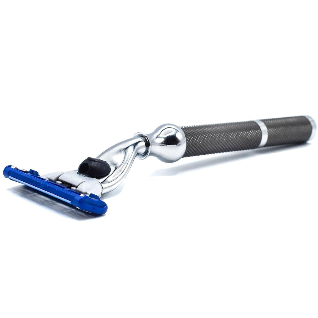 Parker 42M All-Metal Razor in Graphite Gray – Mach 3 Blade Compatible – Accepts All Gillette® Mach 3 Cartridge Refills – Deluxe Brass-Frame, Textured Grip Handle for Triple Blade Shaving
