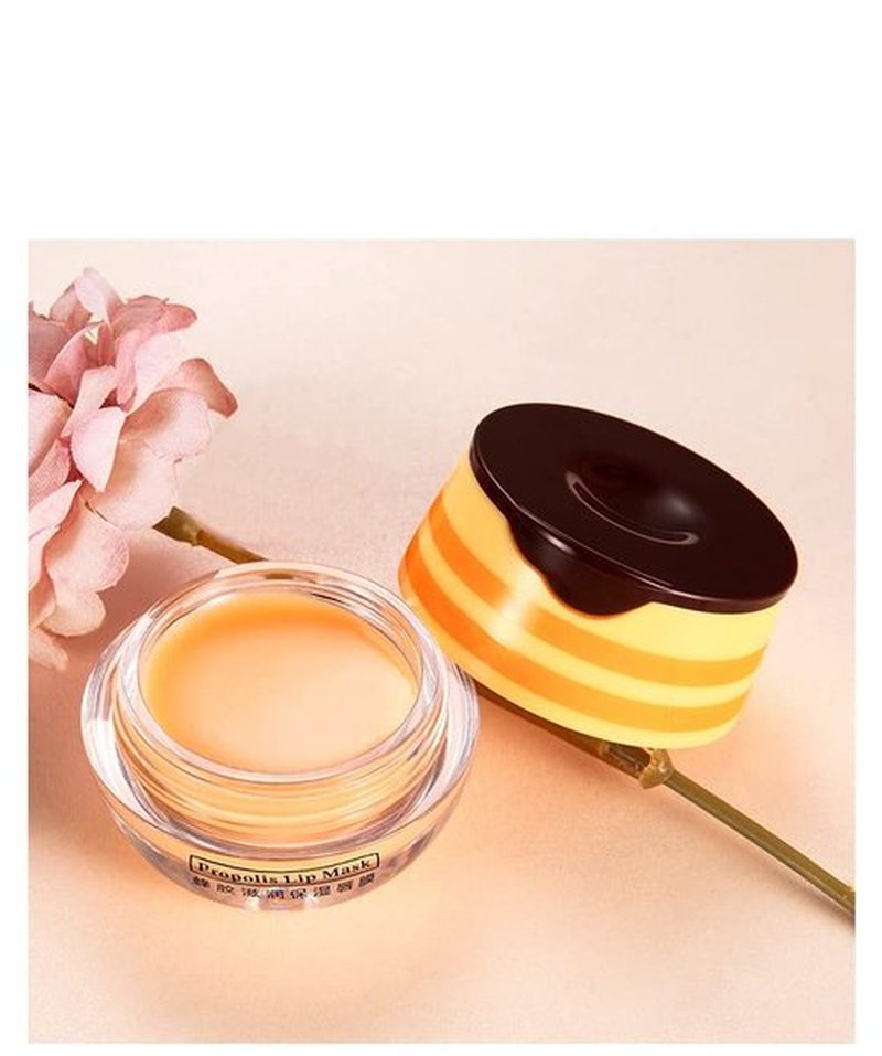 4 Pcs Bee Lip Balm Honey Pot,Honey & Strawberry Lip Mask Propolis Moisturizing Lip Balm. (2Pcs Honey &2Pcs Strawberry)