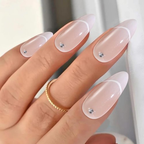 ADAIER Handmade Press On Nails, French Nails,wedding, party,Short Coffin Nails Set for Handmade,Reusable Opaque Nails in 10 Nail Kit for Women(Z-02) (Z16, S)