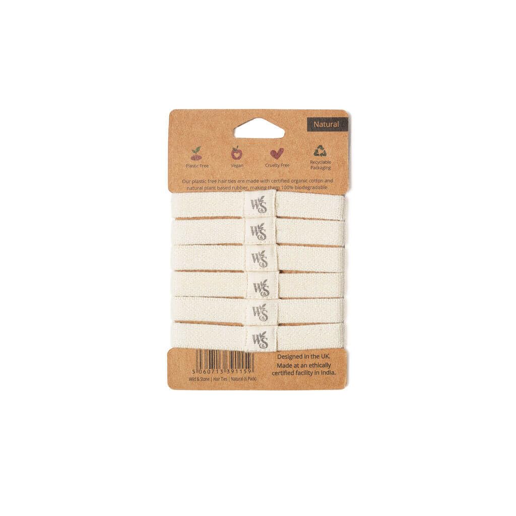Wild & Stone | Pack of 6 Hair Bands | 100% Biodegradable and Plastic-Free Elastic Hair Ties | 100% Organic Cotton and Natural Plant-Based Rubber | No Crease Ponytail Holder (Blonde)