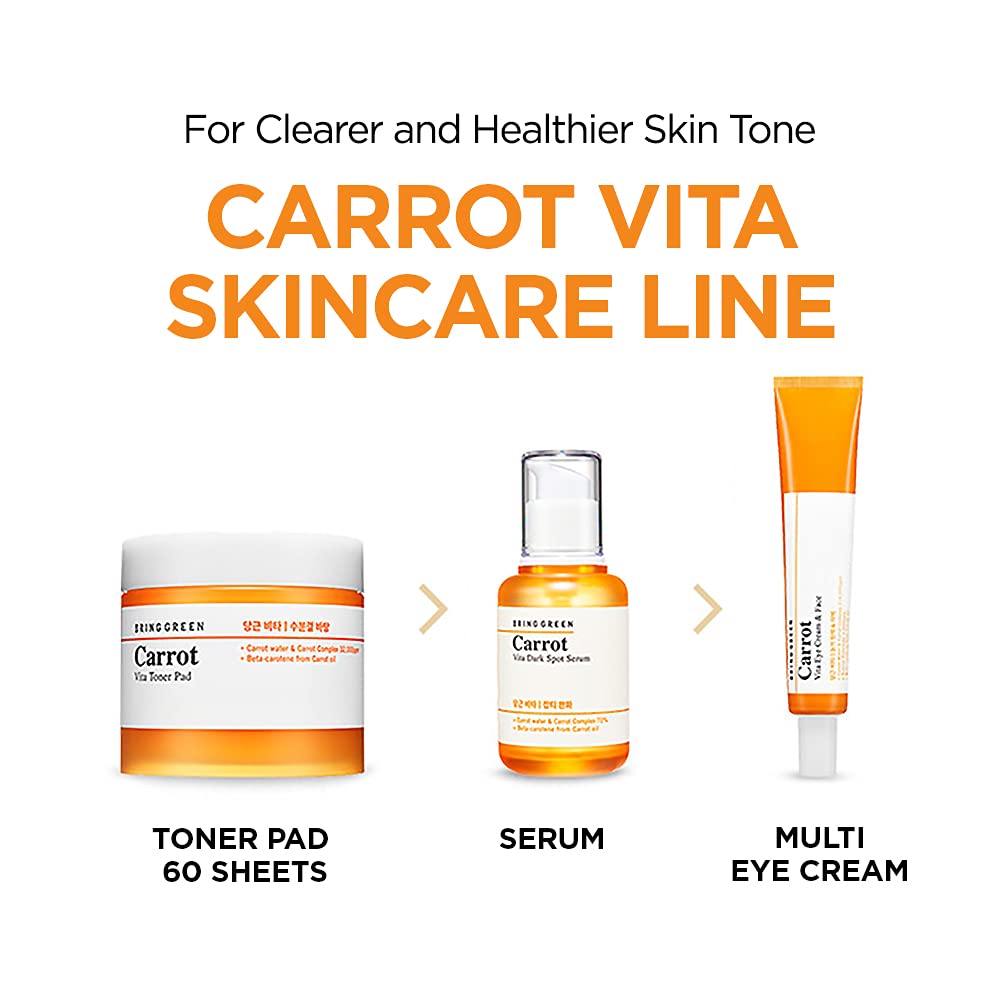 BRING GREEN Carrot Vita Eye Cream & Face Double SET (2 Count) | Anti-Aging, Wrinkles Eyecream with Vitamins C, B, E, Retinol, Beta-Carotene, improve Skin Tone, Dark&Red Spots 1.01 fl.oz. x2, 30ml+30ml