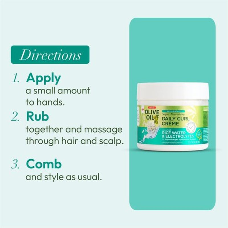 ORS Olive Oil Max Moisture Super Nourishing Daily Curl Crème infused with Rice Water & Electrolytes for Supercharged Hydration & Growth (8.0 oz)