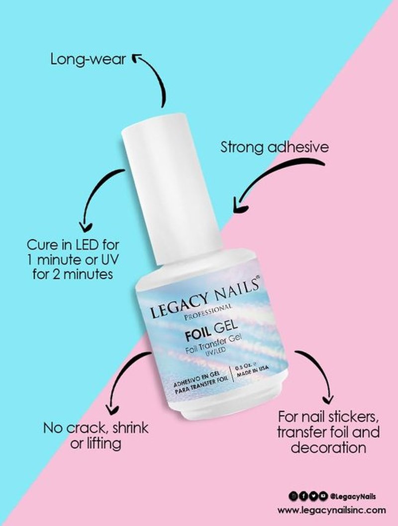Legacy Nails Professional FOIL TRANSFER GEL 0.5oz - Nail Art Adhesive Gel for Foil Designs, Quick-Drying, UV/LED Curing, Long-Lasting, Easy to Use for Acrylic & Natural Nails