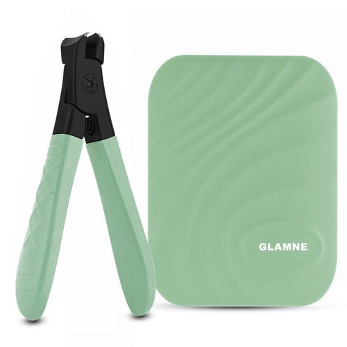 Glamne Nail Clippers for Thick Nails with Catcher, Wide Jaw Fingernail and Toenail Cutter for Seniors with Crystal Nail File Cuticle Fork and Storage Case (Mint Green)