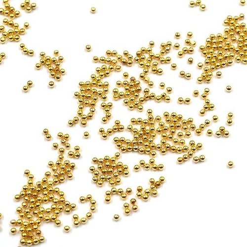 Golden Nail Art Beads and Nails, 3D Multi Size Metal Caviar Bead Set for DIY Nail Decoration (Gold)
