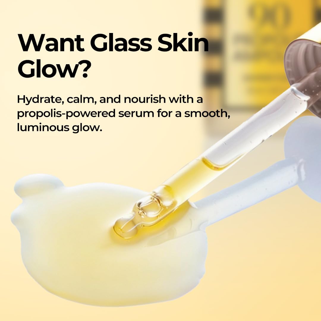 JAMINKYUNG Propolis Ampoule, Glow Boosting Serum for Face with 90% Propolis Extract & Snail Mucin, 8-Layer Hyaluronic Acid, Niacinamide for Sensitive Skin, Dry, Dull Skin, Korean Skincare 1.18 fl oz