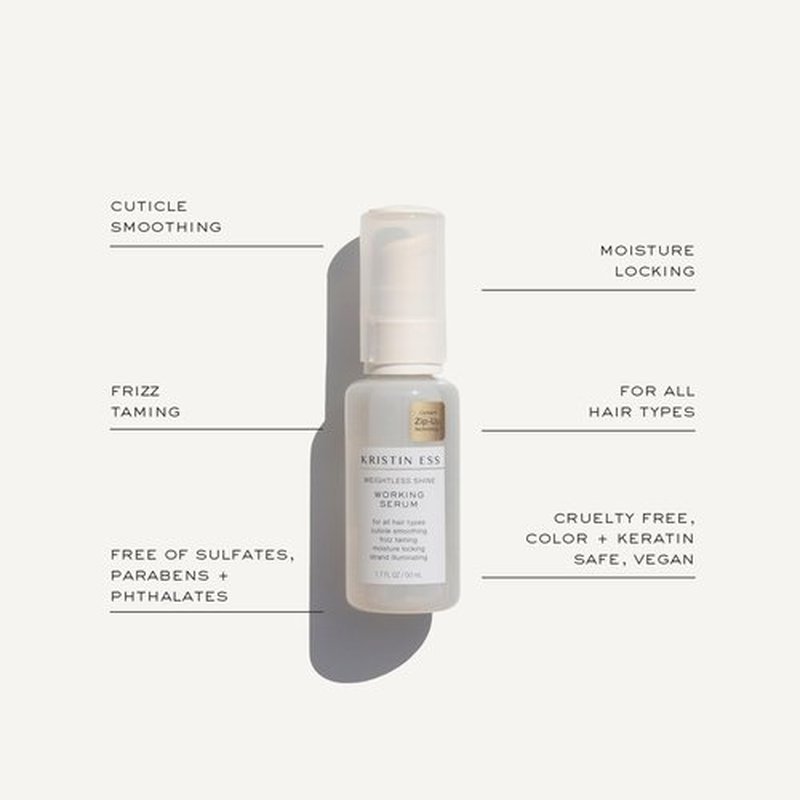 Kristin Ess Styling Bundle, Hydrating Salon Leave In Conditioner Spray for Strength + Shine - Lightweight Anti Frizz Detangler for Women + Weightless Shine Working Hair Serum for Dry Damaged Hair