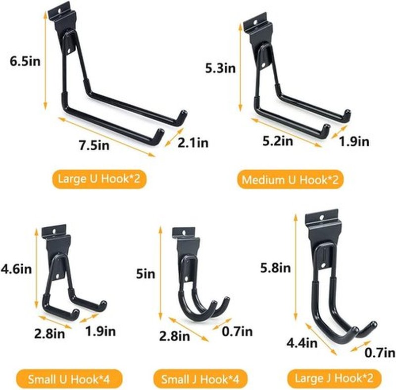 Slatwall Hooks - Multi-Size Garage Storage Utility Hanging Hooks | 14 Pack in Black