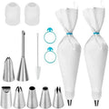 Skiennix Piping Bags and Tips Set - 14-Piece Cake Decorating Kit with Reusable Cotton Bags & Icing Tips