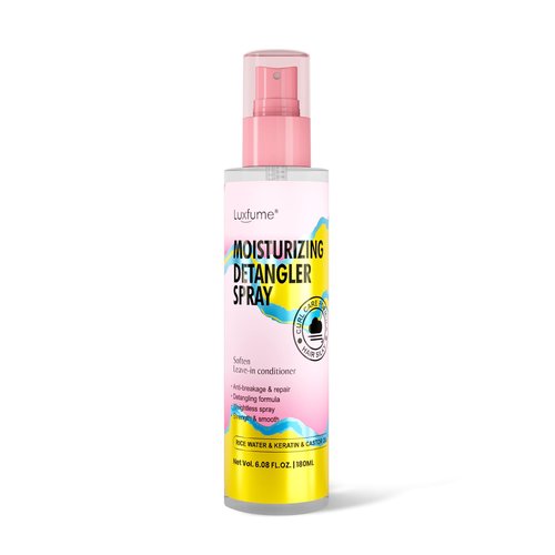 Luxfume Moisturizing Detangler Spray for Women, Curly Hair Detangler Spray with Rice Water, Keratin & Castor Oil - Curl Care Formula for Anti-Breakage, Repairs & Smooths, 6.08 oz