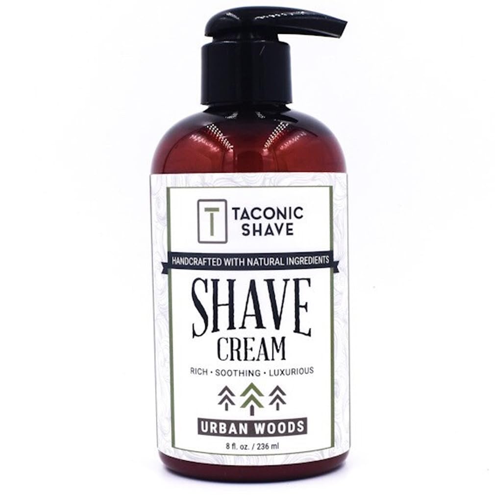 Taconic Shave, Natural Shaving Cream - Urban Woods Scent with hints of Tobacco and Bergamot -Ultra-Rich High Lather Formula – Natural Shave Cream for Men in 8 oz. Pump Bottle – Scented Shaving Cream