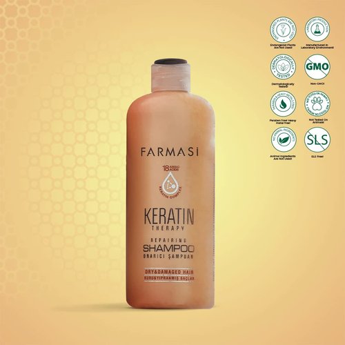 FARMASi Keratin Therapy Shampoo 12.2 fl oz & Hair Mask Set 6.7 fl oz: Repairing Cleanse & Deep Conditioning System for Dry Damaged Hair, Smoothness & Shine