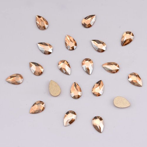 Tisslan 100pcs Flatback Glass 3D Champagne Nail Gem Glue Fix Pear Shape Large and Small Crystal Rhinestone Bulk Charms for Nail Art Designs Jewelry Making DIY Crafts