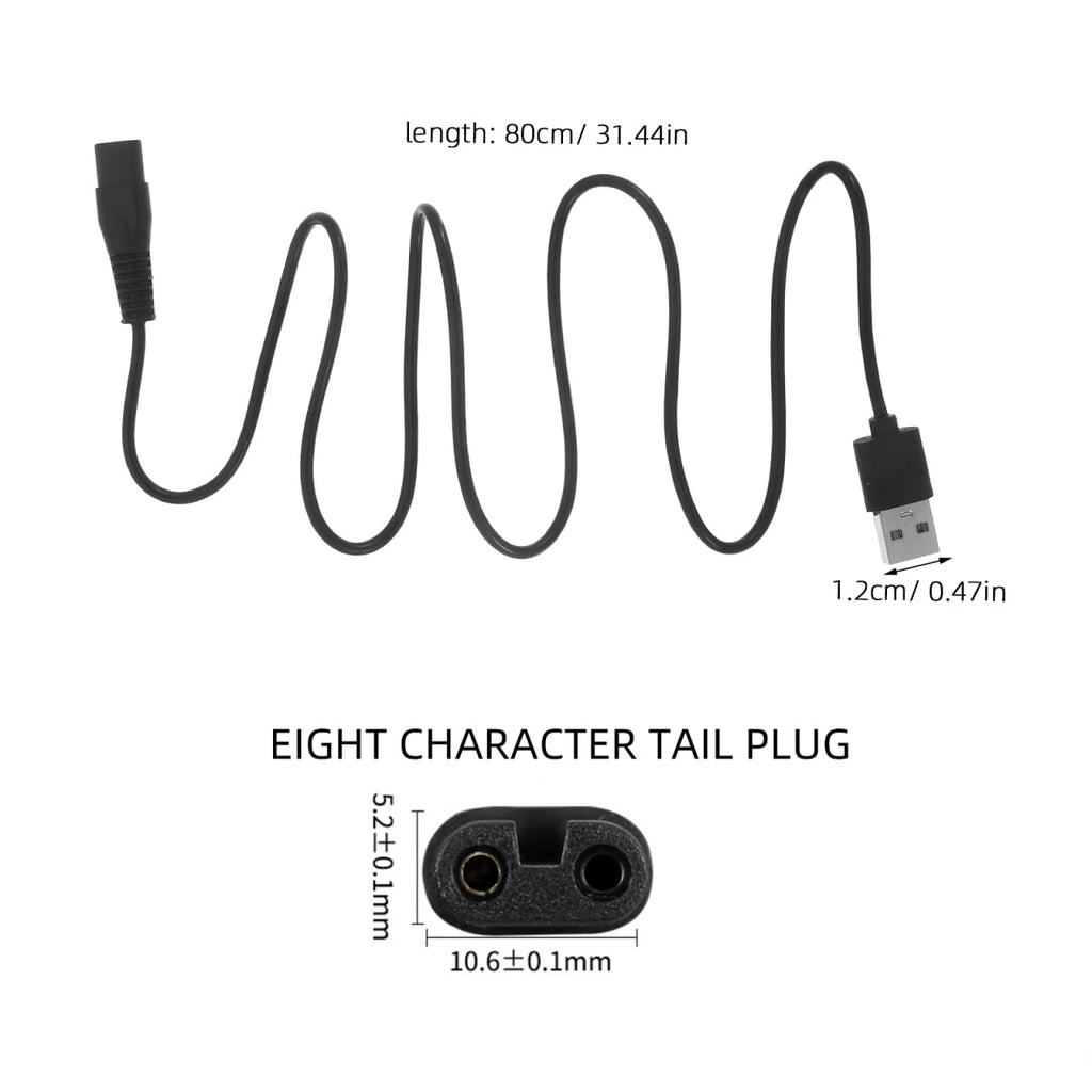 DRESSOOS 2 Pack Razor Power Cord Charging Cable for Electric Shavers and Trimmers 31.49 Inch 8-Shaped Connector Heat-Resistant Usb Shaver Charger Accessory