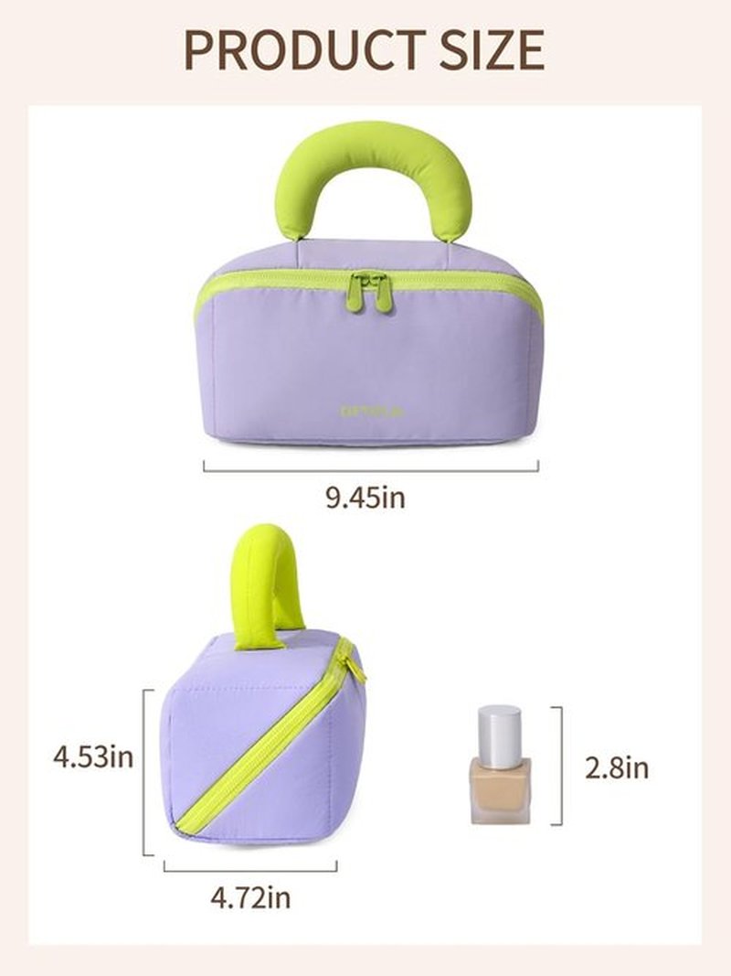 Detola Travel Makeup Bag - Waterproof Lay Flat Cosmetic Organizer with Compartments | Purple