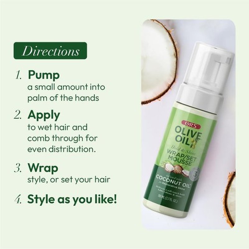ORS Olive Oil Hold & Shine Wrap Set Mousse Infused with Coconut Oil 3.7 Ounces (Pack of 2)
