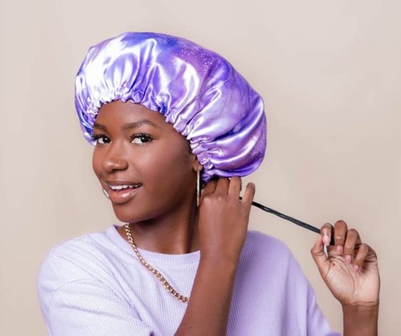 Glow By Daye Satin Bonnet, Double-Layered and Adjustable Satin Sleep Cap, Extra Large, Reversible Crystal Constellation