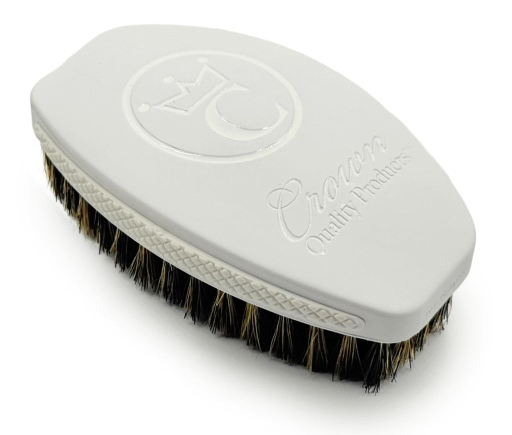 New WHITE-OUT Premium Wave Brush - MEDIUM SOFT- Boar Bristle Hairbrush, Non-Slip Grips, Waterproof Design, Indestructible body, Satin Finish, Debossed Logo - The Ultimate Curved 360 Wave Brush