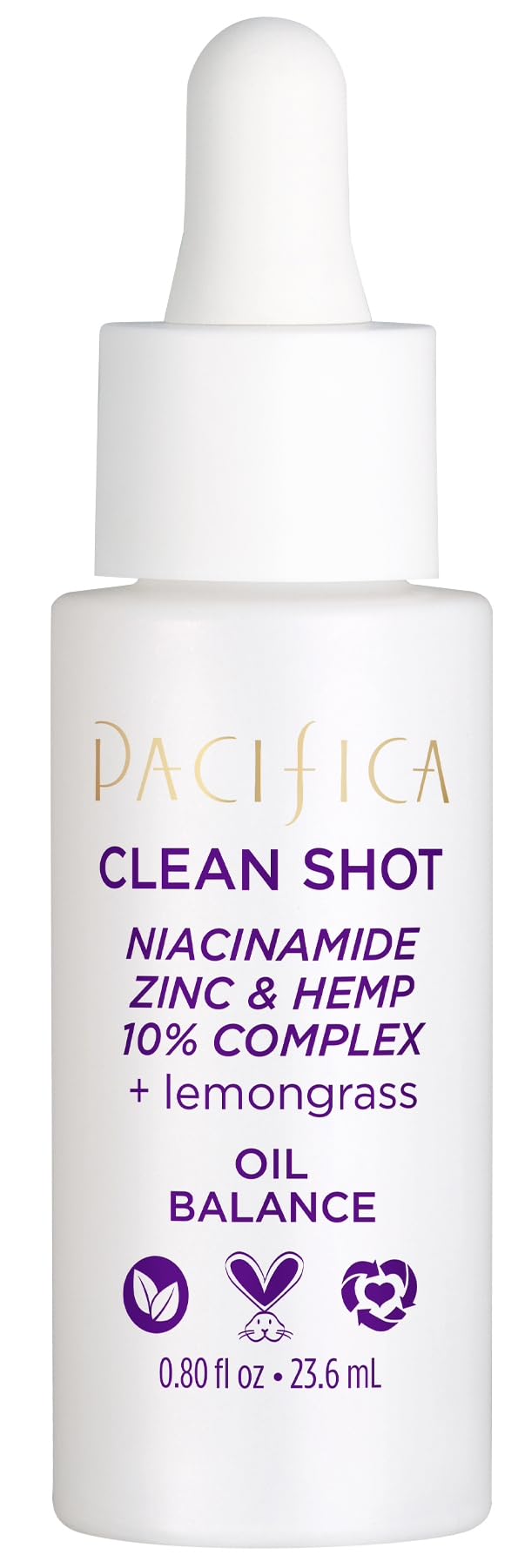 Face Serum by Pacifica - Clean Shot Niacinamide 10% Solution with Zinc & Hemp Seed Oil – Balancing Facial Serum for Oily & All Skin Types, Vegan & Cruelty-Free, 0.8 oz