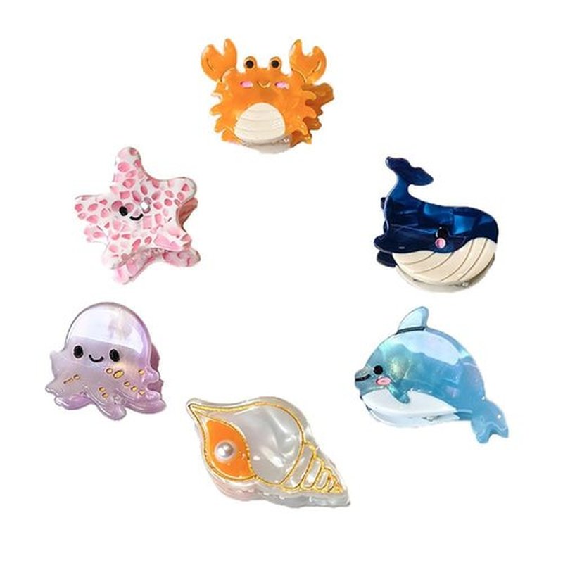 6PCS Sea Animals Small Hair Claw Clips for Women Girls Mini Ocean Hair Clip Hair Accessories with Sturdy Grip White Elephant Gifts