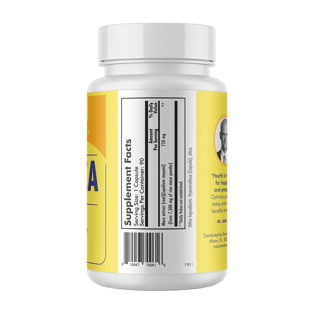 Santo Remedio Maca, Helps Support Healthy Energy Levels, Dietary Supplement, 750 mg per Serving, Vegetarian, No Artificial Flavors, No Artificial Colors, 90 Capsules, 90 Doses