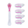 Razor for Women, 3-Layer Stainless Steel Manual Bikini Razor, Portable Shaver for Body, Facial Hair Removal Bikini Trimmer,Compatible with Various Handles(Pink, 1 Handle & 4 Replaceable Head)
