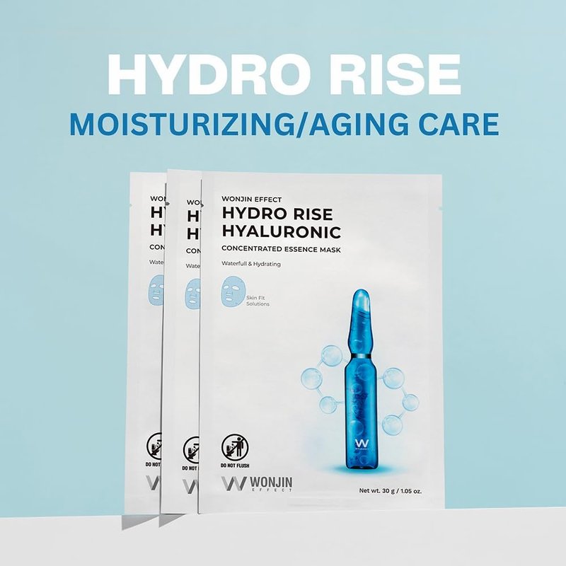Wonjin Effect HYDRO RISE HYALURONIC MASK 1.05 fl Oz*10 pieces, Hydrating, Moisturizing, Skin Elasticity, Wrinkle Care, Hyaluronic Acid, Aquaxyl, Skin Barrier, Mask Sheet
