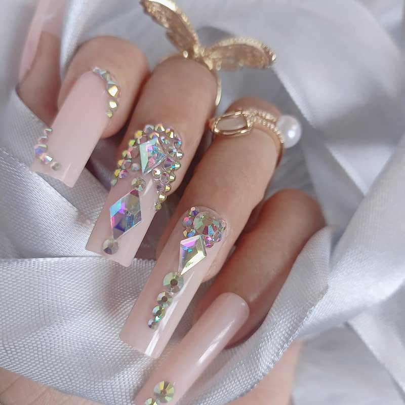 ZYBUXY luxury coffin fake nails,24pcs Nude press on nails Full Cover Acrylic Nails for Women and Girls False Nails