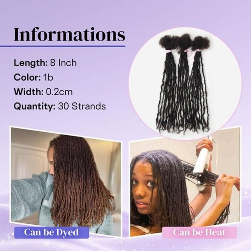 Siphis Sisterlocks Locs Extesnions Human Hair 0.2cm Thickness Micro Locs Curly Tips, Full Handmade Interlocking Permanent Soft Dreadlock Extensions (Black 1b# 0.2cm, 8 Inch 30 Strands)
