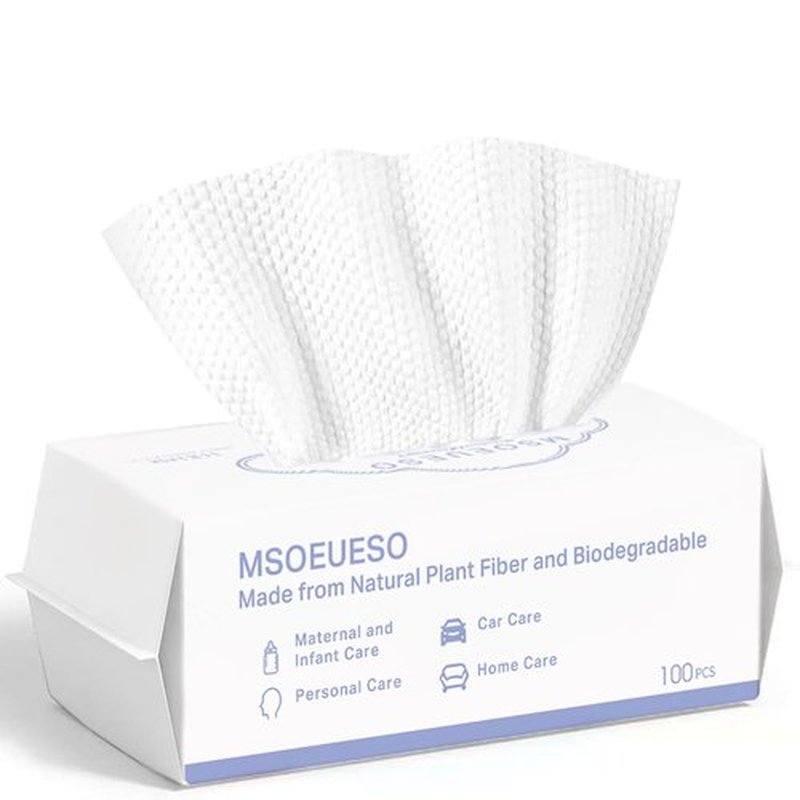 Disposable Face Towel, MSOEUESO Cotton Facial Tissues, Dry Face Cloths, Thick Facial Wipes, Makeup Remover Wipes, Ultra Soft for Adults and Baby 100 count, 1 pack