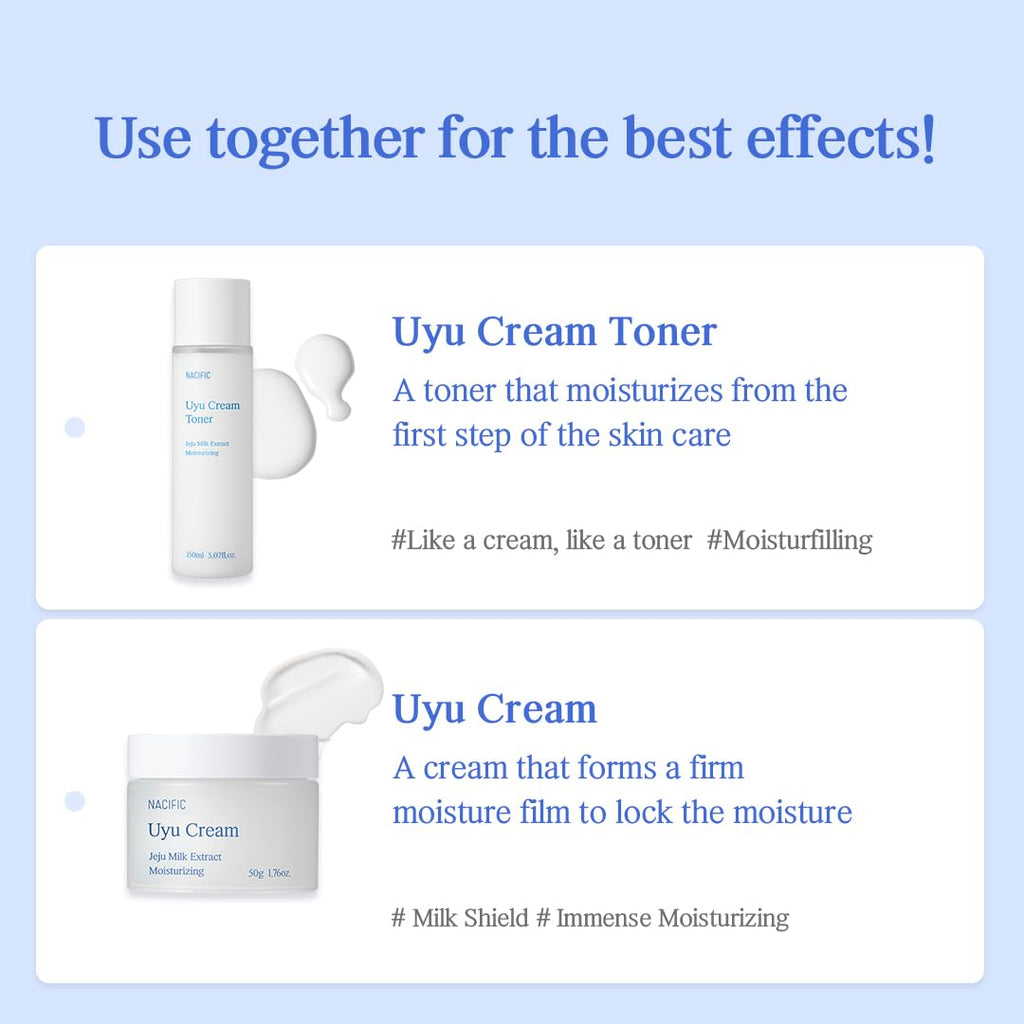 NACIFIC Uyu Cream Ampoule 50ml – Milk Protein Hydrating Serum with Jeju Milk Extract, Ceramide Complex for Dry & Sensitive Skin, Barrier Repair, Long-Lasting Moisture